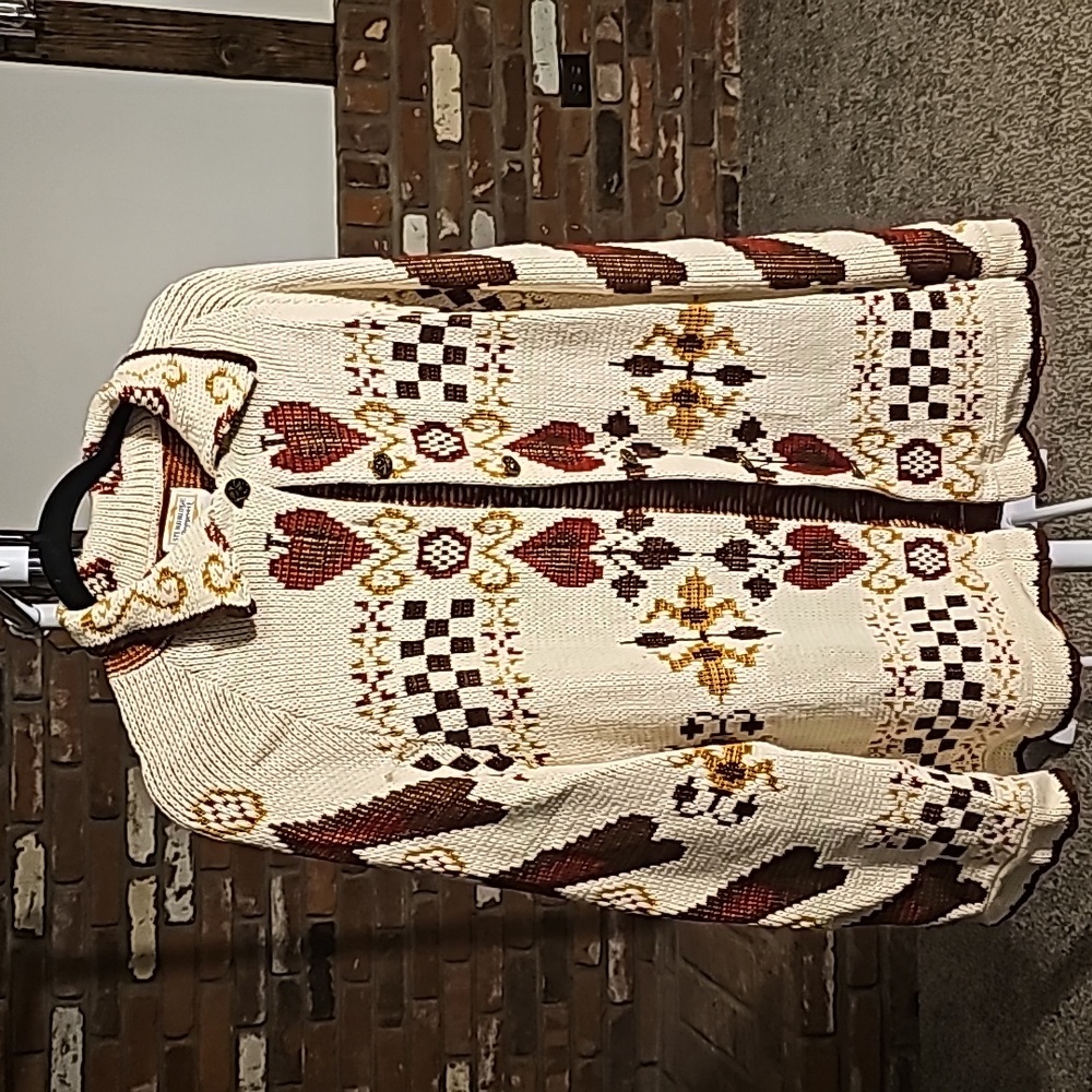 Cozy Cream and Brown Knit vintage poncho